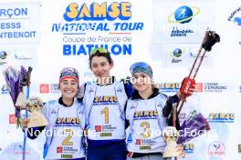 20.10.2024, Arcon, France (FRA): Lola Bugeaud (FRA), Louise Roguet (FRA), Lena Moretti (FRA), (l-r) - Biathlon Samse Summer Tour, pursuit, Arcon (FRA). www.nordicfocus.com. © Manzoni/NordicFocus. Every downloaded picture is fee-liable.