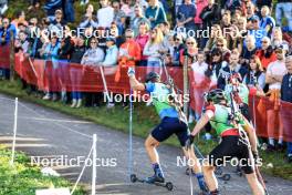 20.10.2024, Arcon, France (FRA): Antonin Guigonnat (FRA), Lou Thievent (FRA), (l-r) - Biathlon Samse Summer Tour, pursuit, Arcon (FRA). www.nordicfocus.com. © Manzoni/NordicFocus. Every downloaded picture is fee-liable.