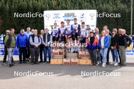 20.10.2024, Arcon, France (FRA): Lola Bugeaud (FRA), Enzo Bouillet (FRA), Louise Roguet (FRA), Leo Carlier (FRA), Clement Pires (FRA), Lena Moretti (FRA), (l-r) - Biathlon Samse Summer Tour, pursuit, Arcon (FRA). www.nordicfocus.com. © Manzoni/NordicFocus. Every downloaded picture is fee-liable.