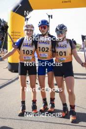 20.10.2024, Arcon, France (FRA): Lola Bugeaud (FRA), Louise Roguet (FRA), Lena Moretti (FRA), (l-r) - Biathlon Samse Summer Tour, pursuit, Arcon (FRA). www.nordicfocus.com. © Manzoni/NordicFocus. Every downloaded picture is fee-liable.