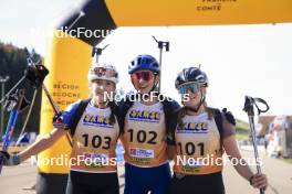 20.10.2024, Arcon, France (FRA): Lola Bugeaud (FRA), Louise Roguet (FRA), Lena Moretti (FRA), (l-r) - Biathlon Samse Summer Tour, pursuit, Arcon (FRA). www.nordicfocus.com. © Manzoni/NordicFocus. Every downloaded picture is fee-liable.