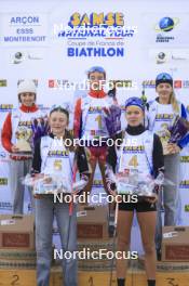 20.10.2024, Arcon, France (FRA): Gianina Piller (SUI), Zabou Mellouet Achard (FRA), Rose Marguet (FRA), Jeanne Dautheville (FRA), Adele Ouvrier-Buffet (FRA), (l-r) - Biathlon Samse Summer Tour, pursuit, Arcon (FRA). www.nordicfocus.com. © Manzoni/NordicFocus. Every downloaded picture is fee-liable.