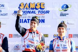 20.10.2024, Arcon, France (FRA): Quentin Fillon Maillet (FRA), Fabien Claude (FRA), (l-r) - Biathlon Samse Summer Tour, pursuit, Arcon (FRA). www.nordicfocus.com. © Manzoni/NordicFocus. Every downloaded picture is fee-liable.