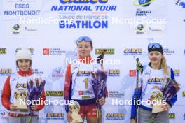 20.10.2024, Arcon, France (FRA): Gianina Piller (SUI), Rose Marguet (FRA), Adele Ouvrier-Buffet (FRA), (l-r) - Biathlon Samse Summer Tour, pursuit, Arcon (FRA). www.nordicfocus.com. © Manzoni/NordicFocus. Every downloaded picture is fee-liable.