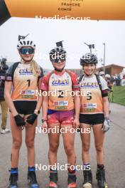 20.10.2024, Arcon, France (FRA): Adele Ouvrier-Buffet (FRA), Rose Marguet (FRA), Gianina Piller (SUI), (l-r) - Biathlon Samse Summer Tour, pursuit, Arcon (FRA). www.nordicfocus.com. © Manzoni/NordicFocus. Every downloaded picture is fee-liable.