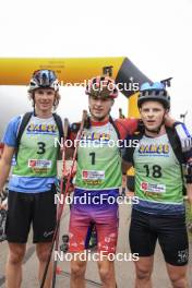 20.10.2024, Arcon, France (FRA): Tobit Keller (SUI), Augustin Remonnay (FRA), Niels Bibollet (FRA), (l-r) - Biathlon Samse Summer Tour, pursuit, Arcon (FRA). www.nordicfocus.com. © Manzoni/NordicFocus. Every downloaded picture is fee-liable.