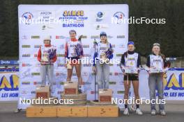 20.10.2024, Arcon, France (FRA): Gianina Piller (SUI), Rose Marguet (FRA), Adele Ouvrier-Buffet (FRA), Jeanne Dautheville (FRA), Zabou Mellouet Achard (FRA), (l-r) - Biathlon Samse Summer Tour, pursuit, Arcon (FRA). www.nordicfocus.com. © Manzoni/NordicFocus. Every downloaded picture is fee-liable.