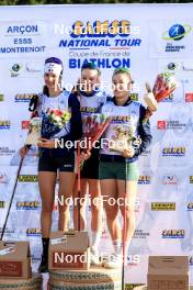 20.10.2024, Arcon, France (FRA): Voldiya Galmace Paulin (FRA), Amandine Mengin (FRA), Celia Henaff (FRA), (l-r) - Biathlon Samse Summer Tour, pursuit, Arcon (FRA). www.nordicfocus.com. © Manzoni/NordicFocus. Every downloaded picture is fee-liable.