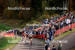 20.10.2024, Arcon, France (FRA): Themice Fontaine (FRA), Charlotte Gallbronner (GER), (l-r) - Biathlon Samse Summer Tour, pursuit, Arcon (FRA). www.nordicfocus.com. © Manzoni/NordicFocus. Every downloaded picture is fee-liable.