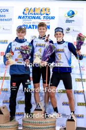 20.10.2024, Arcon, France (FRA): Lukas Tannheimer (GER), Leo Carlier (FRA), Antonin Guy (FRA), (l-r) - Biathlon Samse Summer Tour, pursuit, Arcon (FRA). www.nordicfocus.com. © Manzoni/NordicFocus. Every downloaded picture is fee-liable.