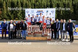 20.10.2024, Arcon, France (FRA): Martin Botet (FRA), Voldiya Galmace Paulin (FRA), Amandine Mengin (FRA), Corentin Jacob (FRA), Ian Martinet (FRA), Lou Anne Dupont Ballet Baz (FRA), (l-r) - Biathlon Samse Summer Tour, pursuit, Arcon (FRA). www.nordicfocus.com. © Manzoni/NordicFocus. Every downloaded picture is fee-liable.