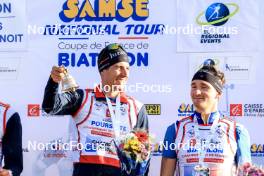 20.10.2024, Arcon, France (FRA): Quentin Fillon Maillet (FRA), Fabien Claude (FRA), (l-r) - Biathlon Samse Summer Tour, pursuit, Arcon (FRA). www.nordicfocus.com. © Manzoni/NordicFocus. Every downloaded picture is fee-liable.