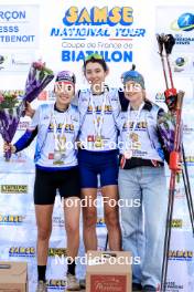 20.10.2024, Arcon, France (FRA): Lola Bugeaud (FRA), Louise Roguet (FRA), Lena Moretti (FRA), (l-r) - Biathlon Samse Summer Tour, pursuit, Arcon (FRA). www.nordicfocus.com. © Manzoni/NordicFocus. Every downloaded picture is fee-liable.