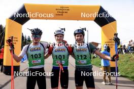 20.10.2024, Arcon, France (FRA): Lukas Tannheimer (GER), Leo Carlier (FRA), Antonin Guy (FRA), (l-r) - Biathlon Samse Summer Tour, pursuit, Arcon (FRA). www.nordicfocus.com. © Manzoni/NordicFocus. Every downloaded picture is fee-liable.