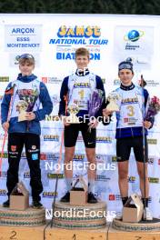 20.10.2024, Arcon, France (FRA): Lukas Tannheimer (GER), Leo Carlier (FRA), Antonin Guy (FRA), (l-r) - Biathlon Samse Summer Tour, pursuit, Arcon (FRA). www.nordicfocus.com. © Manzoni/NordicFocus. Every downloaded picture is fee-liable.