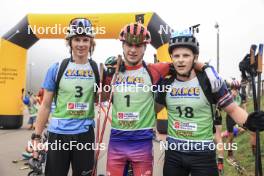 20.10.2024, Arcon, France (FRA): Tobit Keller (SUI), Augustin Remonnay (FRA), Niels Bibollet (FRA), (l-r) - Biathlon Samse Summer Tour, pursuit, Arcon (FRA). www.nordicfocus.com. © Manzoni/NordicFocus. Every downloaded picture is fee-liable.