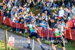 20.10.2024, Arcon, France (FRA): Antonin Guigonnat (FRA), Lou Thievent (FRA), (l-r) - Biathlon Samse Summer Tour, pursuit, Arcon (FRA). www.nordicfocus.com. © Manzoni/NordicFocus. Every downloaded picture is fee-liable.