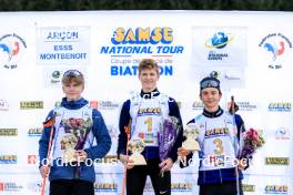 20.10.2024, Arcon, France (FRA): Lukas Tannheimer (GER), Leo Carlier (FRA), Antonin Guy (FRA), (l-r) - Biathlon Samse Summer Tour, pursuit, Arcon (FRA). www.nordicfocus.com. © Manzoni/NordicFocus. Every downloaded picture is fee-liable.