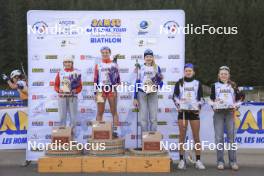 20.10.2024, Arcon, France (FRA): Gianina Piller (SUI), Rose Marguet (FRA), Adele Ouvrier-Buffet (FRA), Jeanne Dautheville (FRA), Zabou Mellouet Achard (FRA), (l-r) - Biathlon Samse Summer Tour, pursuit, Arcon (FRA). www.nordicfocus.com. © Manzoni/NordicFocus. Every downloaded picture is fee-liable.