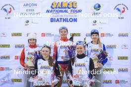 20.10.2024, Arcon, France (FRA): Gianina Piller (SUI), Zabou Mellouet Achard (FRA), Rose Marguet (FRA), Jeanne Dautheville (FRA), Adele Ouvrier-Buffet (FRA), (l-r) - Biathlon Samse Summer Tour, pursuit, Arcon (FRA). www.nordicfocus.com. © Manzoni/NordicFocus. Every downloaded picture is fee-liable.