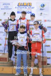 20.10.2024, Arcon, France (FRA): Tobit Keller (SUI), Augustin Remonnay (FRA), Niels Bibollet (FRA), Martin Minazzi (FRA), Mathis Yvoz (FRA), (l-r) - Biathlon Samse Summer Tour, pursuit, Arcon (FRA). www.nordicfocus.com. © Manzoni/NordicFocus. Every downloaded picture is fee-liable.