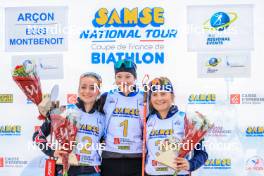 19.10.2024, Arcon, France (FRA): Lena Moretti (FRA), Amandine Mengin (FRA), Lou Anne Dupont Ballet Baz (FRA), (l-r) - Biathlon Samse Summer Tour, sprint, Arcon (FRA). www.nordicfocus.com. © Manzoni/NordicFocus. Every downloaded picture is fee-liable.