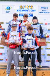 19.10.2024, Arcon, France (FRA): Timeo Amiotte (FRA), Augustin Remonnay (FRA), Tobit Keller (SUI), Mathis Yvoz (FRA), Charli Thiery (FRA), (l-r) - Biathlon Samse Summer Tour, sprint, Arcon (FRA). www.nordicfocus.com. © Manzoni/NordicFocus. Every downloaded picture is fee-liable.