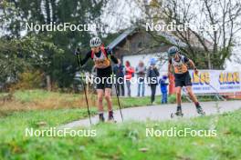 19.10.2024, Arcon, France (FRA): Bastien Descoups (FRA), Samuel Imwinkelried (SUI), (l-r) - Biathlon Samse Summer Tour, sprint, Arcon (FRA). www.nordicfocus.com. © Manzoni/NordicFocus. Every downloaded picture is fee-liable.