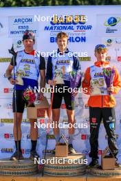 19.10.2024, Arcon, France (FRA): Enzo Bouillet (FRA), Leo Carlier (FRA), Lukas Tannheimer (GER), (l-r) - Biathlon Samse Summer Tour, sprint, Arcon (FRA). www.nordicfocus.com. © Manzoni/NordicFocus. Every downloaded picture is fee-liable.