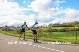 19.10.2024, Arcon, France (FRA): Theo Guiraud Poillot (FRA), Remi Broutier (FRA), (l-r) - Biathlon Samse Summer Tour, sprint, Arcon (FRA). www.nordicfocus.com. © Manzoni/NordicFocus. Every downloaded picture is fee-liable.