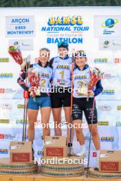 19.10.2024, Arcon, France (FRA): Lena Moretti (FRA), Amandine Mengin (FRA), Lou Anne Dupont Ballet Baz (FRA), (l-r) - Biathlon Samse Summer Tour, sprint, Arcon (FRA). www.nordicfocus.com. © Manzoni/NordicFocus. Every downloaded picture is fee-liable.