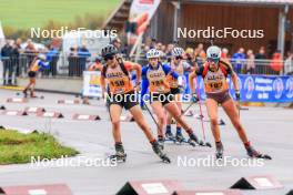 19.10.2024, Arcon, France (FRA): Charlie Burbaud (FRA), Wendy Belieres (FRA), Celestine Delrieu (FRA), (l-r) - Biathlon Samse Summer Tour, sprint, Arcon (FRA). www.nordicfocus.com. © Manzoni/NordicFocus. Every downloaded picture is fee-liable.