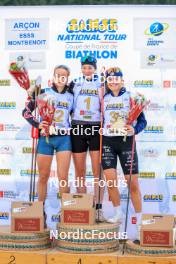 19.10.2024, Arcon, France (FRA): Lena Moretti (FRA), Amandine Mengin (FRA), Lou Anne Dupont Ballet Baz (FRA), (l-r) - Biathlon Samse Summer Tour, sprint, Arcon (FRA). www.nordicfocus.com. © Manzoni/NordicFocus. Every downloaded picture is fee-liable.