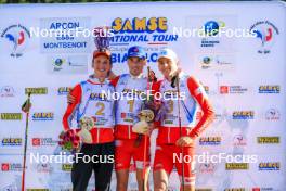 19.10.2024, Arcon, France (FRA): Corentin Jacob (FRA), Martin Botet (FRA), Ian Martinet (FRA), (l-r) - Biathlon Samse Summer Tour, sprint, Arcon (FRA). www.nordicfocus.com. © Manzoni/NordicFocus. Every downloaded picture is fee-liable.