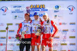 19.10.2024, Arcon, France (FRA): Corentin Jacob (FRA), Martin Botet (FRA), Ian Martinet (FRA), (l-r) - Biathlon Samse Summer Tour, sprint, Arcon (FRA). www.nordicfocus.com. © Manzoni/NordicFocus. Every downloaded picture is fee-liable.