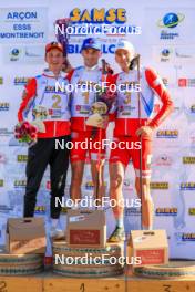 19.10.2024, Arcon, France (FRA): Corentin Jacob (FRA), Martin Botet (FRA), Ian Martinet (FRA), (l-r) - Biathlon Samse Summer Tour, sprint, Arcon (FRA). www.nordicfocus.com. © Manzoni/NordicFocus. Every downloaded picture is fee-liable.