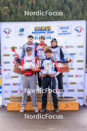 19.10.2024, Arcon, France (FRA): Timeo Amiotte (FRA), Augustin Remonnay (FRA), Tobit Keller (SUI), Mathis Yvoz (FRA), Charli Thiery (FRA), (l-r) - Biathlon Samse Summer Tour, sprint, Arcon (FRA). www.nordicfocus.com. © Manzoni/NordicFocus. Every downloaded picture is fee-liable.