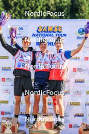 19.10.2024, Arcon, France (FRA): Eric Perrot (FRA), Quentin Fillon Maillet (FRA), Fabien Claude (FRA), (l-r) - Biathlon Samse Summer Tour, sprint, Arcon (FRA). www.nordicfocus.com. © Manzoni/NordicFocus. Every downloaded picture is fee-liable.