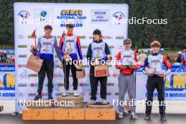 19.10.2024, Arcon, France (FRA): Timeo Amiotte (FRA), Augustin Remonnay (FRA), Tobit Keller (SUI), Mathis Yvoz (FRA), Charli Thiery (FRA), (l-r) - Biathlon Samse Summer Tour, sprint, Arcon (FRA). www.nordicfocus.com. © Manzoni/NordicFocus. Every downloaded picture is fee-liable.