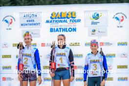 19.10.2024, Arcon, France (FRA): Louise Roguet (FRA), Lena Moretti (FRA), Lola Bugeaud (FRA), (l-r) - Biathlon Samse Summer Tour, sprint, Arcon (FRA). www.nordicfocus.com. © Manzoni/NordicFocus. Every downloaded picture is fee-liable.