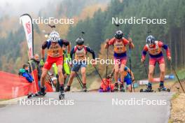 19.10.2024, Arcon, France (FRA): Gaspard Dordor (FRA), Joe Guinchard (FRA), Nans Vercueil (FRA), (l-r) - Biathlon Samse Summer Tour, sprint, Arcon (FRA). www.nordicfocus.com. © Manzoni/NordicFocus. Every downloaded picture is fee-liable.