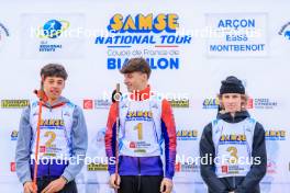 19.10.2024, Arcon, France (FRA): Timeo Amiotte (FRA), Augustin Remonnay (FRA), Tobit Keller (SUI), (l-r) - Biathlon Samse Summer Tour, sprint, Arcon (FRA). www.nordicfocus.com. © Manzoni/NordicFocus. Every downloaded picture is fee-liable.