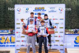 19.10.2024, Arcon, France (FRA): Timeo Amiotte (FRA), Augustin Remonnay (FRA), Tobit Keller (SUI), Mathis Yvoz (FRA), Charli Thiery (FRA), (l-r) - Biathlon Samse Summer Tour, sprint, Arcon (FRA). www.nordicfocus.com. © Manzoni/NordicFocus. Every downloaded picture is fee-liable.