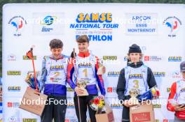 19.10.2024, Arcon, France (FRA): Timeo Amiotte (FRA), Augustin Remonnay (FRA), Tobit Keller (SUI), (l-r) - Biathlon Samse Summer Tour, sprint, Arcon (FRA). www.nordicfocus.com. © Manzoni/NordicFocus. Every downloaded picture is fee-liable.