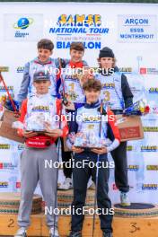 19.10.2024, Arcon, France (FRA): Timeo Amiotte (FRA), Augustin Remonnay (FRA), Tobit Keller (SUI), Mathis Yvoz (FRA), Charli Thiery (FRA), (l-r) - Biathlon Samse Summer Tour, sprint, Arcon (FRA). www.nordicfocus.com. © Manzoni/NordicFocus. Every downloaded picture is fee-liable.