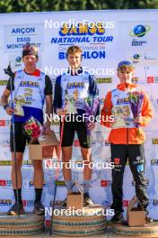 19.10.2024, Arcon, France (FRA): Enzo Bouillet (FRA), Leo Carlier (FRA), Lukas Tannheimer (GER), (l-r) - Biathlon Samse Summer Tour, sprint, Arcon (FRA). www.nordicfocus.com. © Manzoni/NordicFocus. Every downloaded picture is fee-liable.