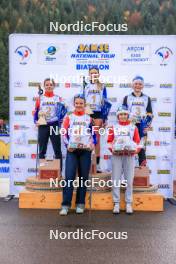 19.10.2024, Arcon, France (FRA): Rose Marguet (FRA), Adele Ouvrier-Buffet (FRA), Zabou Mellouet Achard (FRA), Canelle Midez (FRA), Gianina Piller (SUI), (l-r) - Biathlon Samse Summer Tour, sprint, Arcon (FRA). www.nordicfocus.com. © Manzoni/NordicFocus. Every downloaded picture is fee-liable.