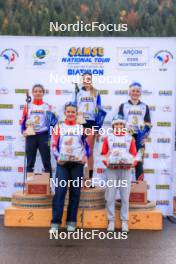 19.10.2024, Arcon, France (FRA): Rose Marguet (FRA), Adele Ouvrier-Buffet (FRA), Zabou Mellouet Achard (FRA), Canelle Midez (FRA), Gianina Piller (SUI), (l-r) - Biathlon Samse Summer Tour, sprint, Arcon (FRA). www.nordicfocus.com. © Manzoni/NordicFocus. Every downloaded picture is fee-liable.