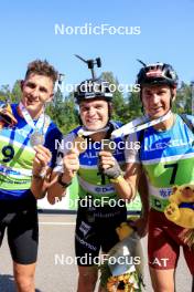 25.08.2024, Otepaeae, Estonia (EST): Jonas Marecek (CZE), Rene Zahkna (EST), Andrejs Rastorgujevs (LAT), (l-r) - IBU Summer Biathlon World Championships, mass men, Otepaeae (EST). www.nordicfocus.com. © Manzoni/NordicFocus. Every downloaded picture is fee-liable.