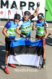 25.08.2024, Otepaeae, Estonia (EST): Jonas Marecek (CZE), Rene Zahkna (EST), Andrejs Rastorgujevs (LAT), (l-r) - IBU Summer Biathlon World Championships, mass men, Otepaeae (EST). www.nordicfocus.com. © Manzoni/NordicFocus. Every downloaded picture is fee-liable.